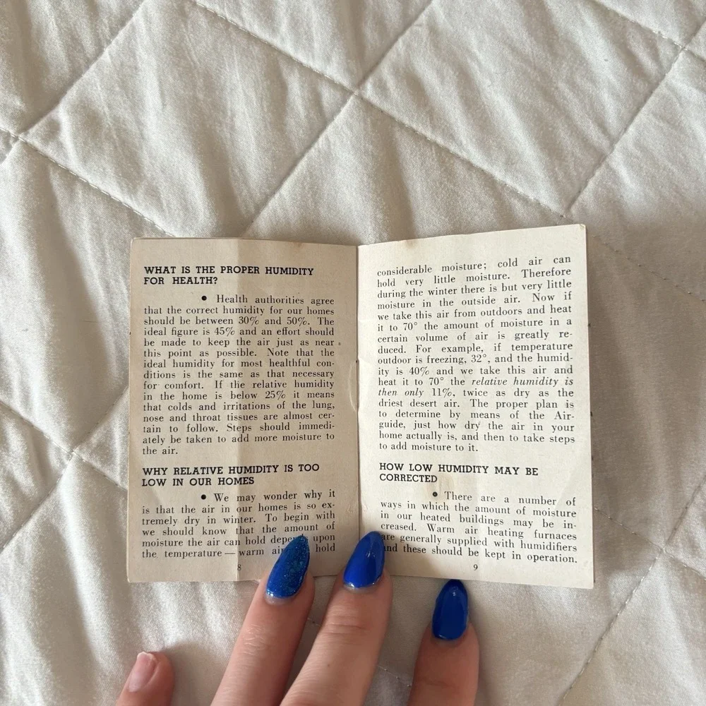 1947 Airguide Barometer Instruction Pamphlet Weather Chart F3 Humidity‎ Health